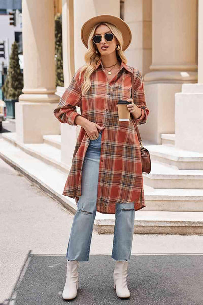 Get trendy with Plaid Collared Neck Long Sleeve Coat - Shirt available at Styles Code. Grab yours today!