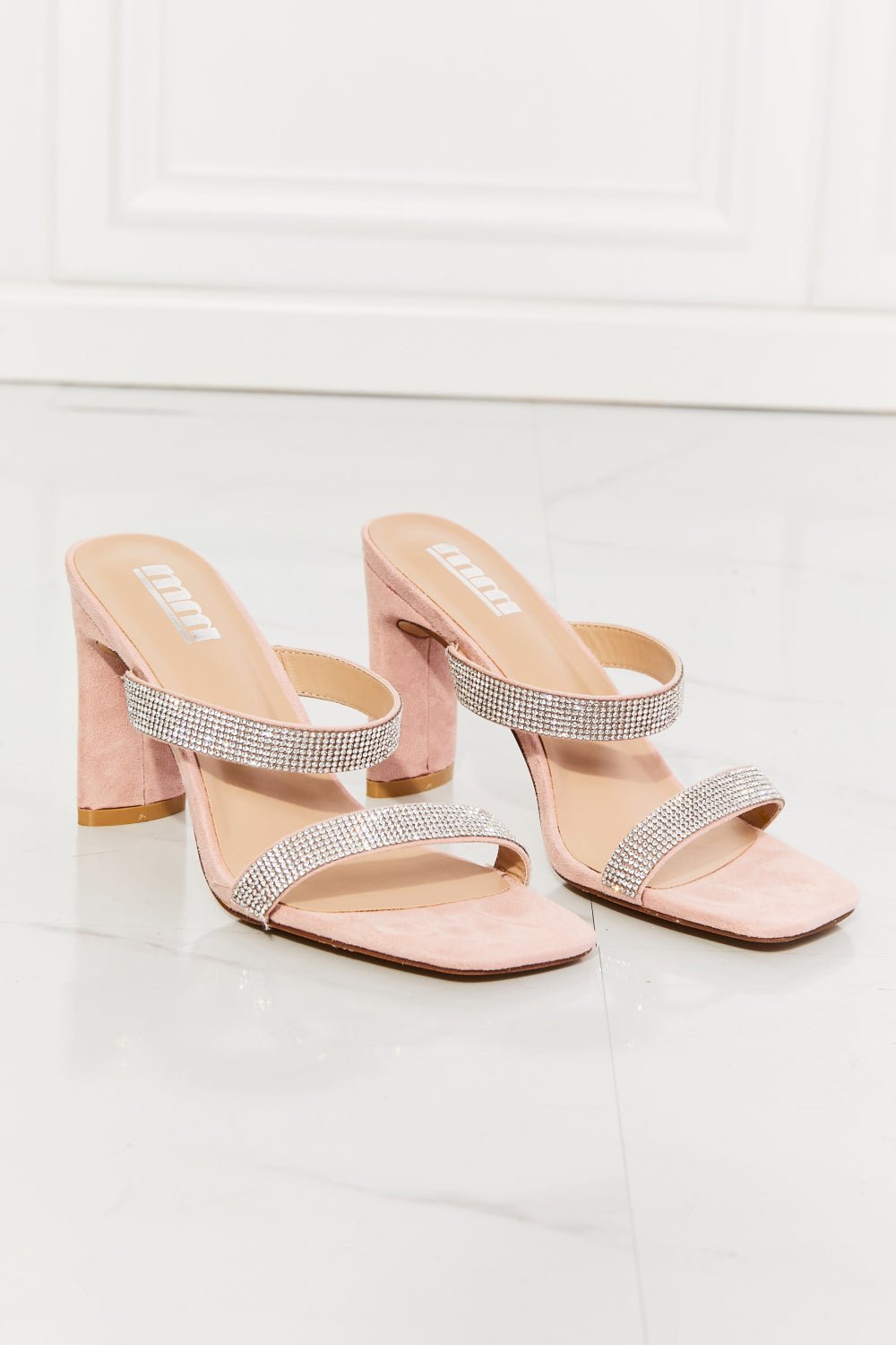 Get trendy with MMShoes Leave A Little Sparkle Rhinestone Block Heel Sandal in Pink - Shoes available at Styles Code. Grab yours today!