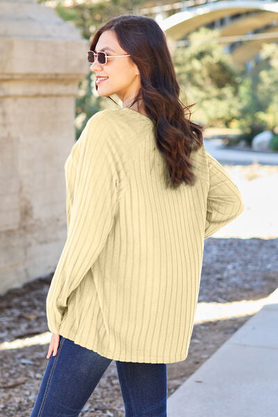 Get trendy with Basic Bae Full Size Ribbed Round Neck Long Sleeve Knit Top -  available at Styles Code. Grab yours today!