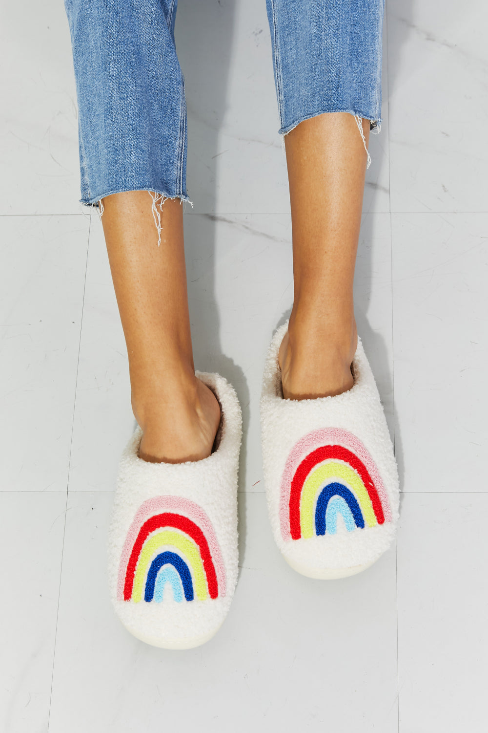 Get trendy with MMShoes Rainbow Plush Slipper - Shoes available at Styles Code. Grab yours today!