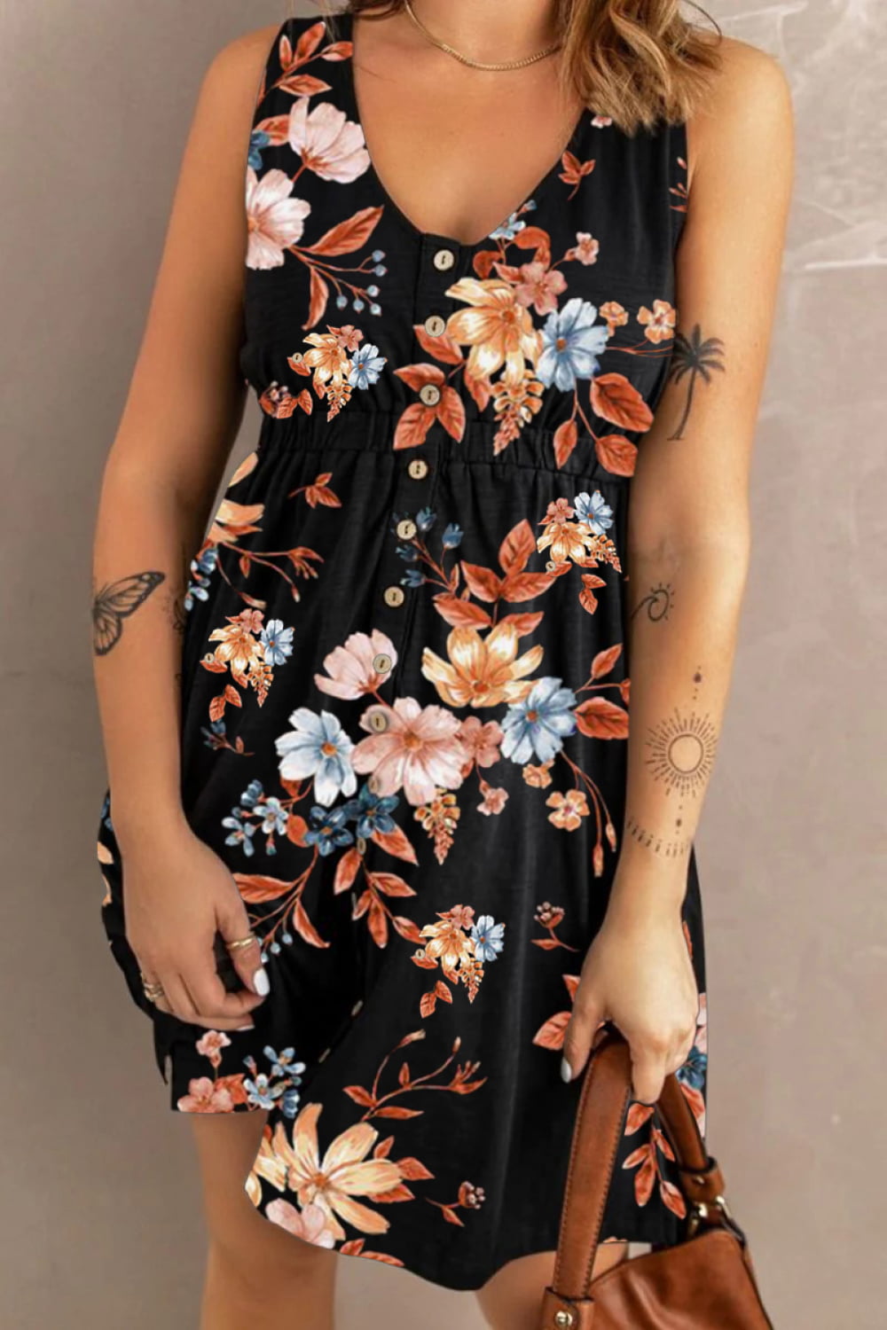 Get trendy with Double Take Printed Scoop Neck Sleeveless Buttoned Magic Dress with Pockets - Dress available at Styles Code. Grab yours today!