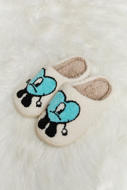 Get trendy with Melody Love Heart Print Plush Slippers - Shoes available at Styles Code. Grab yours today!