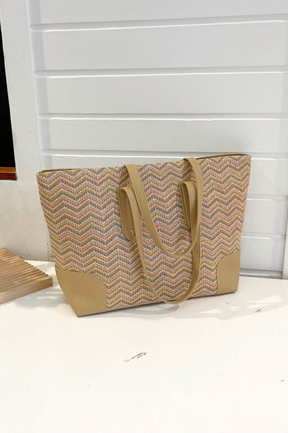 Get trendy with Chevron Straw Tote Bag - Bags available at Styles Code. Grab yours today!