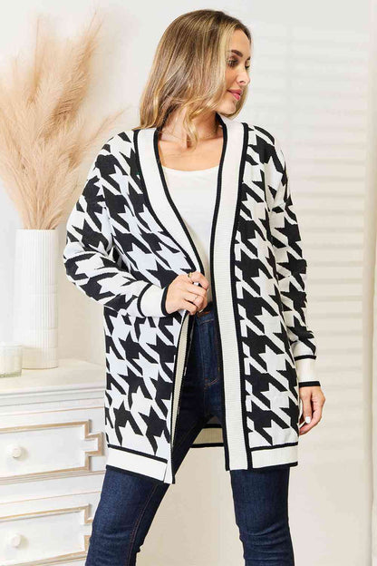 Get trendy with Woven Right Houndstooth Open Front Longline Cardigan - Cardigan available at Styles Code. Grab yours today!