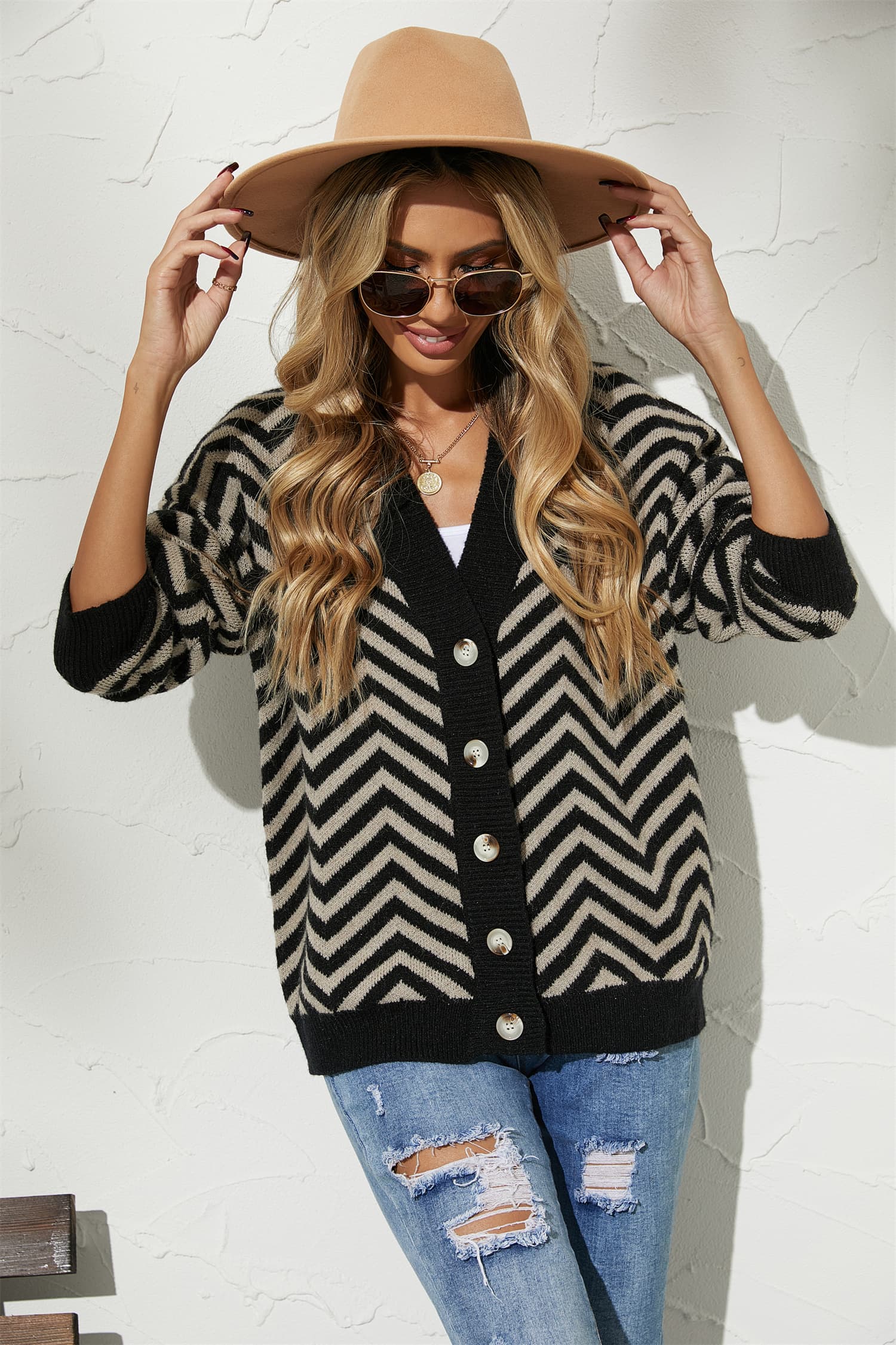 Get trendy with V-Neck Button-Down Cardigan - Cardigan available at Styles Code. Grab yours today!