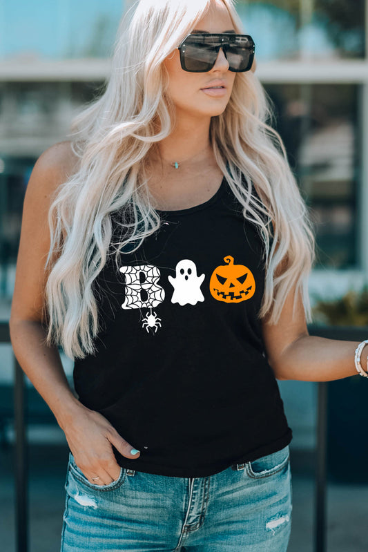 Get trendy with Round Neck BOO Graphic Tank Top - Halloween Clothes available at Styles Code. Grab yours today!