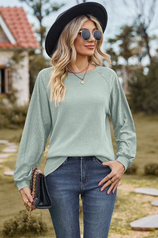 Get trendy with Round Neck Raglan Sleeve Sweatshirt - Tops available at Styles Code. Grab yours today!