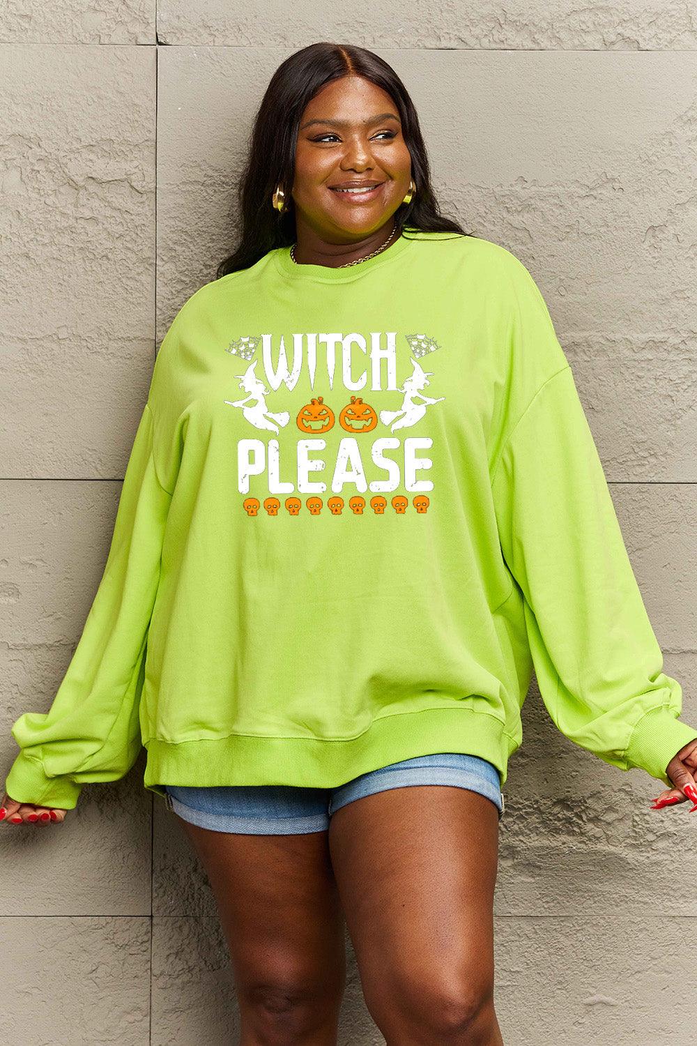 Get trendy with Simply Love Full Size WITCH PLEASE Graphic Sweatshirt - Halloween Clothes available at Styles Code. Grab yours today!