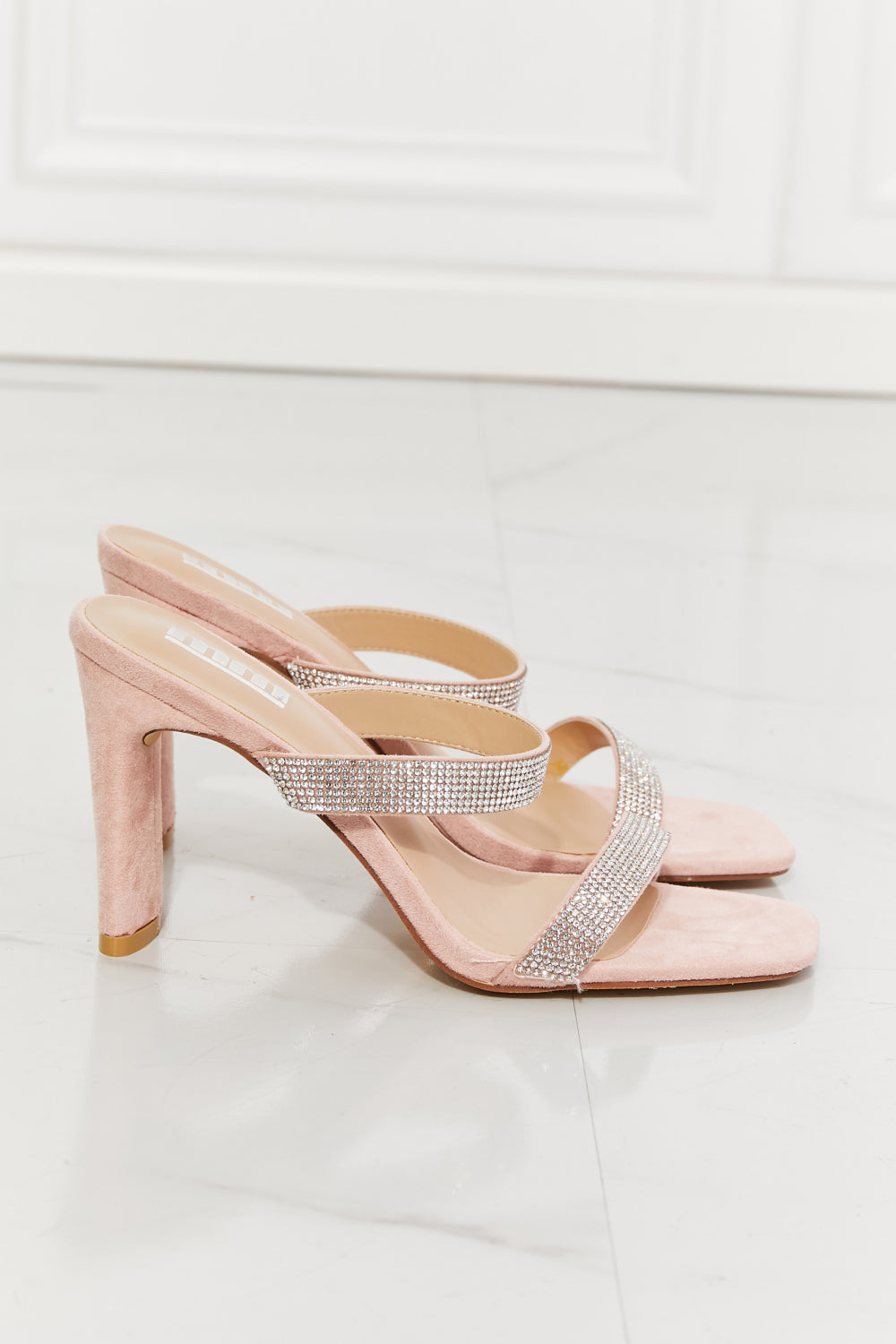 Get trendy with MMShoes Leave A Little Sparkle Rhinestone Block Heel Sandal in Pink - Shoes available at Styles Code. Grab yours today!