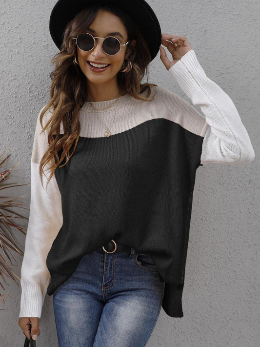 Get trendy with Color Block Dropped Shoulder Sweater - Sweater available at Styles Code. Grab yours today!