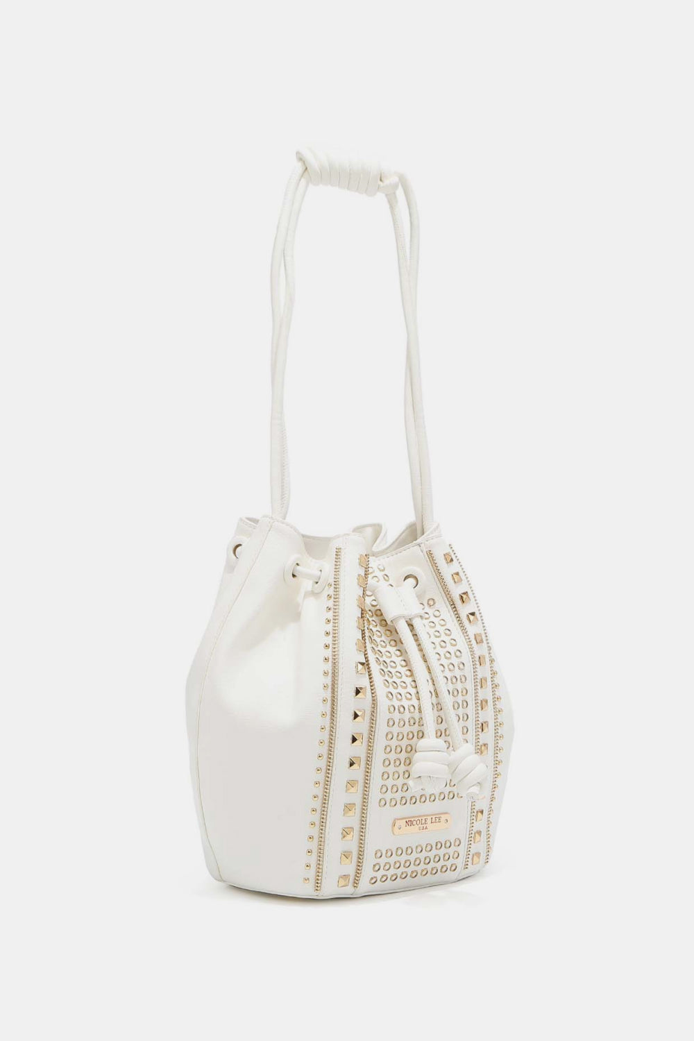 Get trendy with Nicole Lee USA Amy Studded Bucket Bag - Bags available at Styles Code. Grab yours today!