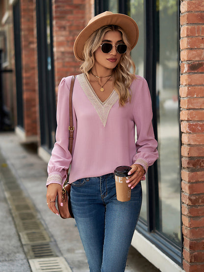 Get trendy with V-Neck Long Sleeve Blouse - Tops available at Styles Code. Grab yours today!