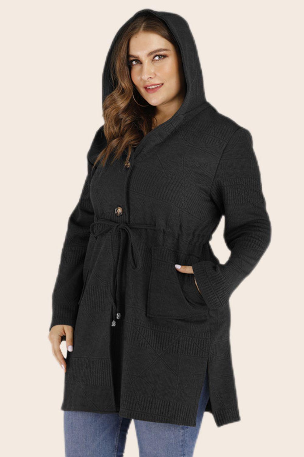 Get trendy with Plus Size Drawstring Waist Hooded Cardigan - Plus Size available at Styles Code. Grab yours today!