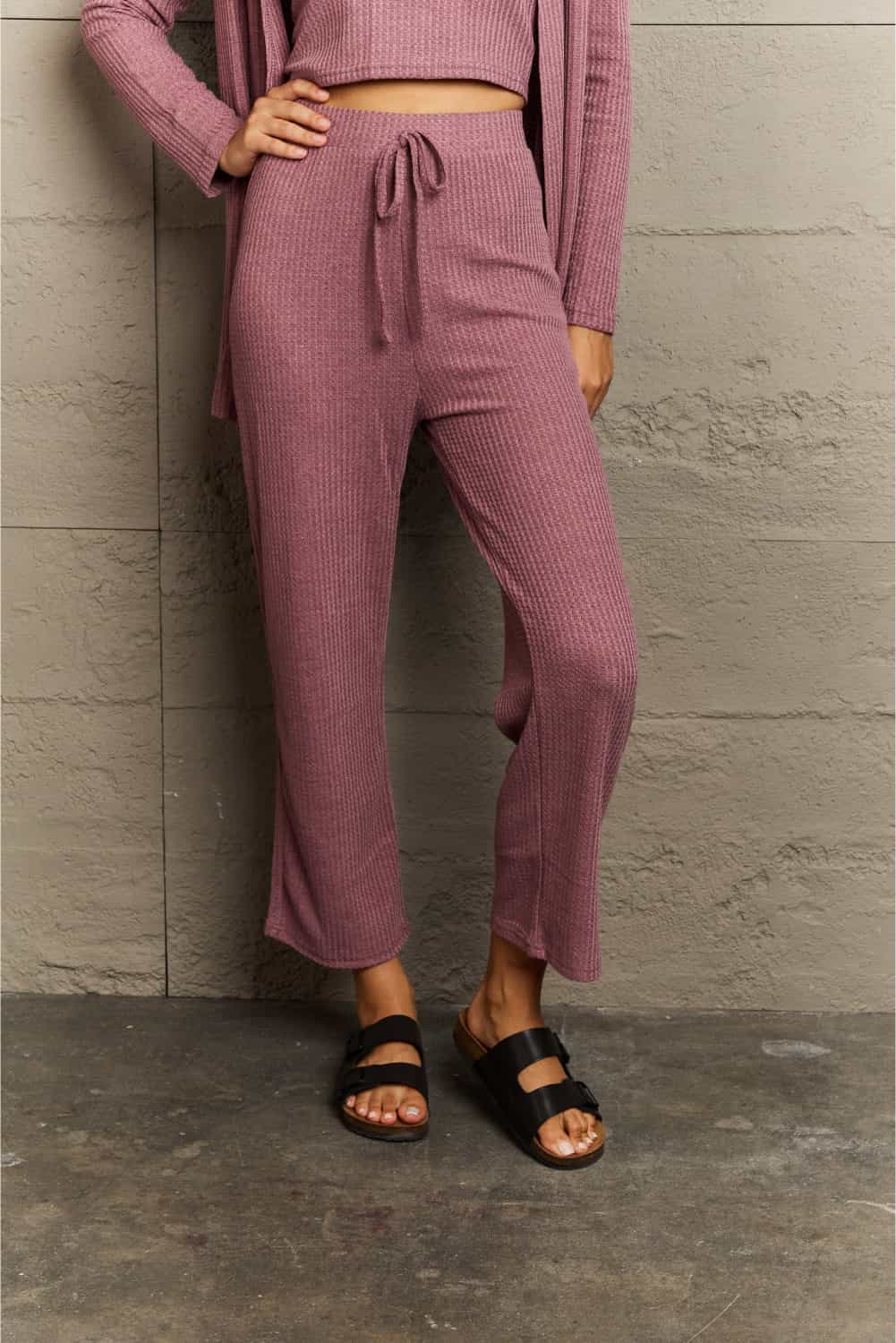 Get trendy with Ninexis Full Size Cropped Top, Long Pants and Cardigan Lounge Set - Two Piece Sets available at Styles Code. Grab yours today!