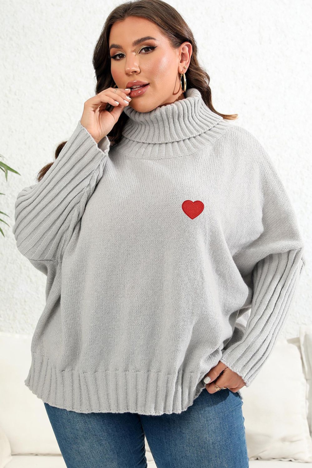 Get trendy with Plus Size Turtle Neck Long Sleeve Sweater - Sweater available at Styles Code. Grab yours today!