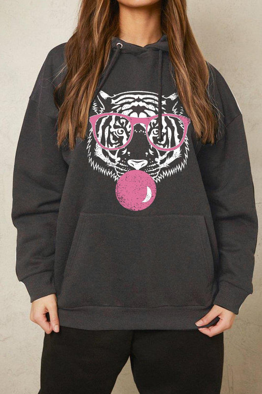 Get trendy with Full Size Dropped Shoulder Tiger Graphic Hoodie - Graphic Hoodie available at Styles Code. Grab yours today!