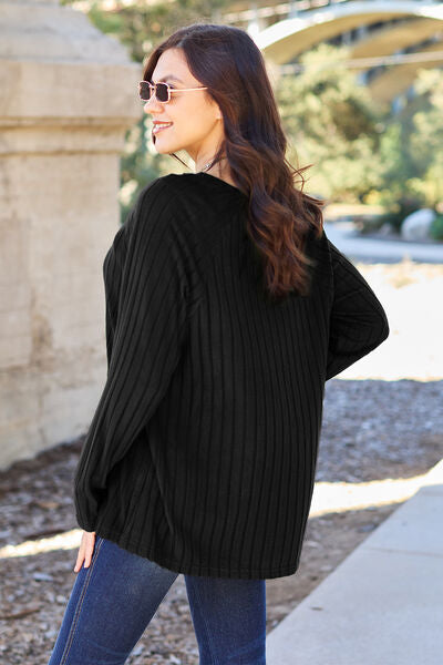 Get trendy with Basic Bae Full Size Ribbed Round Neck Long Sleeve Knit Top -  available at Styles Code. Grab yours today!