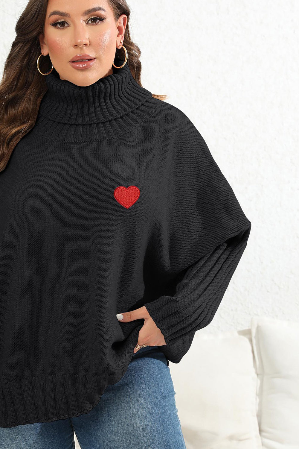 Get trendy with Plus Size Turtle Neck Long Sleeve Sweater - Sweater available at Styles Code. Grab yours today!