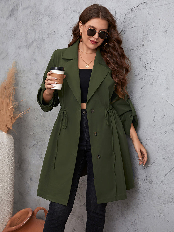 Get trendy with Plus Size Collar Sleeve Trench Coat - Jackets available at Styles Code. Grab yours today!