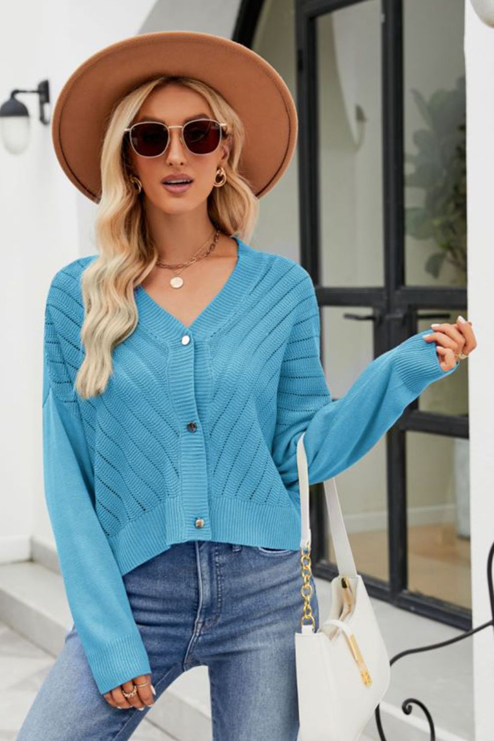 Get trendy with V-Neck Button Down Cardigan - Cardigans available at Styles Code. Grab yours today!