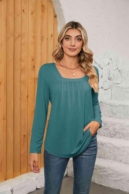 Get trendy with Square Neck Long Sleeve T-Shirt - T-Shirt available at Styles Code. Grab yours today!