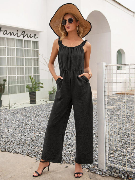 Get trendy with Round Neck Sleeveless Jumpsuit with Pockets - Jumpsuits available at Styles Code. Grab yours today!