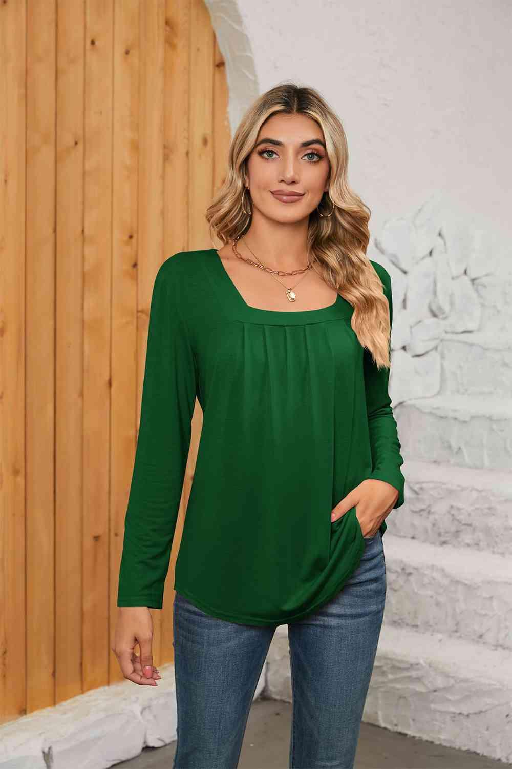 Get trendy with Square Neck Long Sleeve T-Shirt - T-Shirt available at Styles Code. Grab yours today!