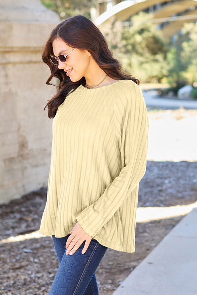 Get trendy with Basic Bae Full Size Ribbed Round Neck Long Sleeve Knit Top -  available at Styles Code. Grab yours today!