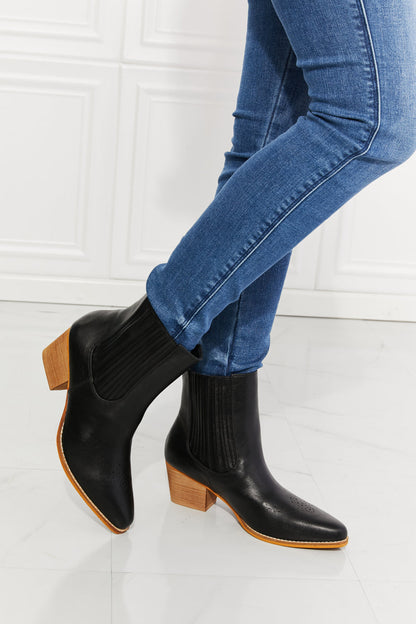 Get trendy with MMShoes Love the Journey Stacked Heel Chelsea Boot in Black - Shoes available at Styles Code. Grab yours today!