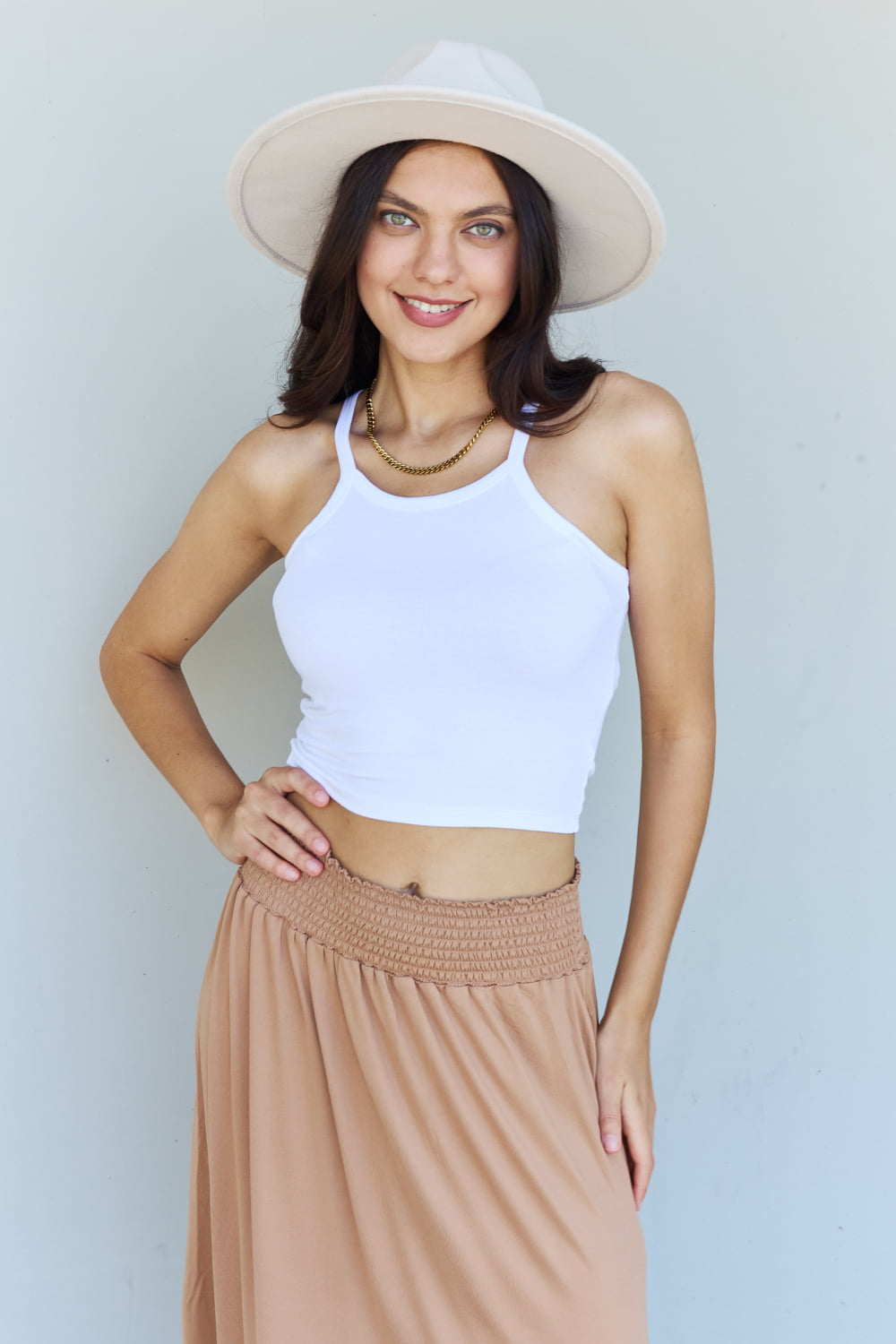 Get trendy with Doublju Comfort Princess Full Size High Waist Scoop Hem Maxi Skirt in Tan -  available at Styles Code. Grab yours today!