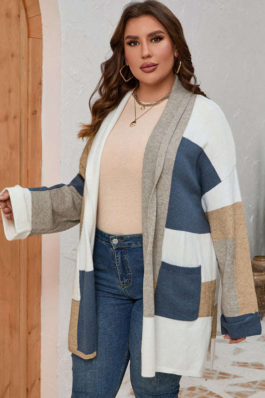 Get trendy with Plus Size Color Block Long Sleeve Cardigan - Cardigans available at Styles Code. Grab yours today!