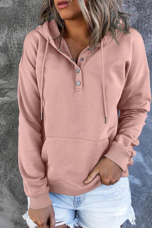 Get trendy with Dropped Shoulder Long Sleeve Hoodie with Pocket - Tops available at Styles Code. Grab yours today!