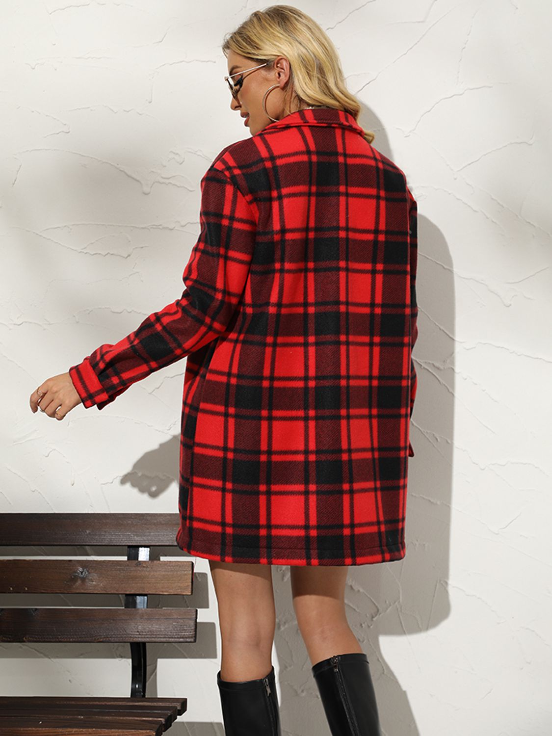 Get trendy with Plaid Collared Longline Coat - Coats available at Styles Code. Grab yours today!