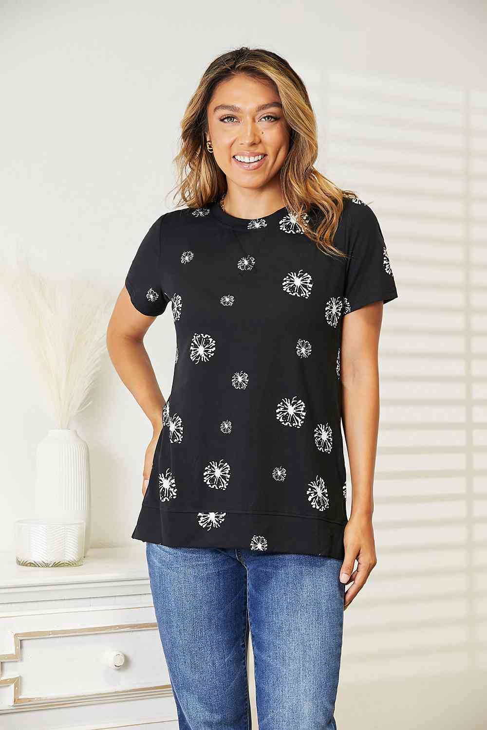 Get trendy with Dandelion Print Round Neck T-Shirt - T-Shirt available at Styles Code. Grab yours today!