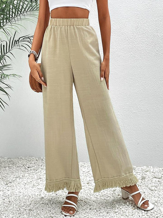 Get trendy with Fringe Detail Wide Leg Pants - Bottoms available at Styles Code. Grab yours today!