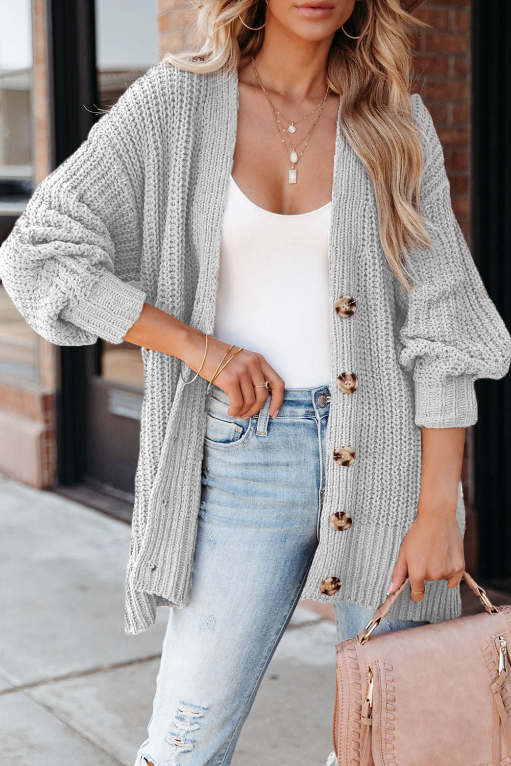 Get trendy with Full Size Button-Up V-Neck Long Sleeve Cardigan - Cardigans available at Styles Code. Grab yours today!