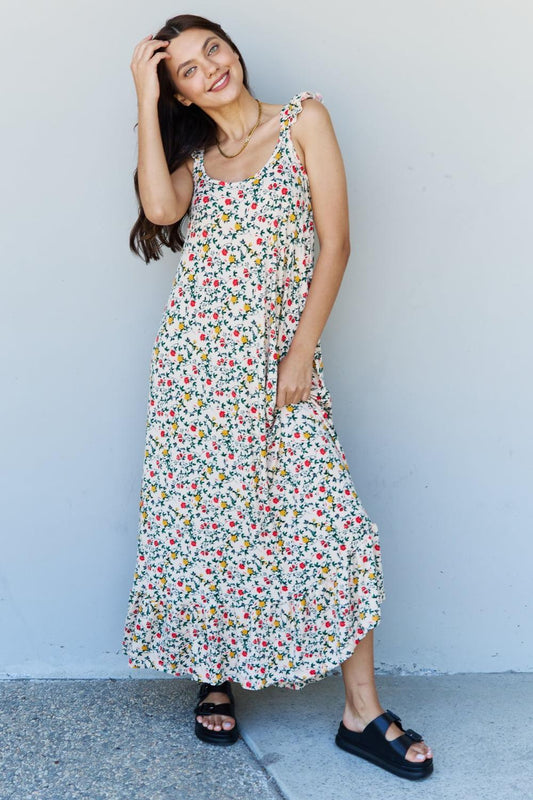 Get trendy with Ruffle Floral Maxi Dress in Natural Rose -  available at Styles Code. Grab yours today!