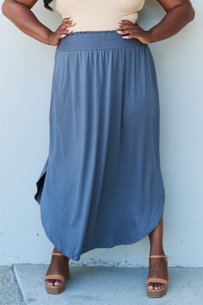 Get trendy with Doublju Comfort Princess Full Size High Waist Scoop Hem Maxi Skirt in Dusty Blue -  available at Styles Code. Grab yours today!