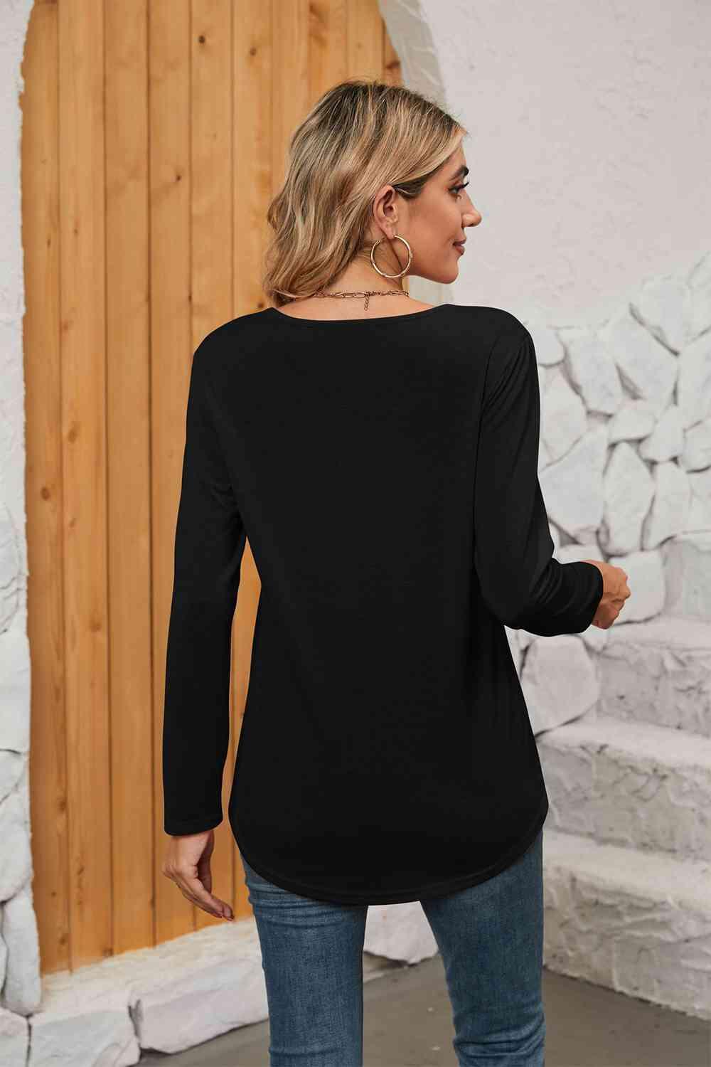 Get trendy with Square Neck Long Sleeve T-Shirt - T-Shirt available at Styles Code. Grab yours today!