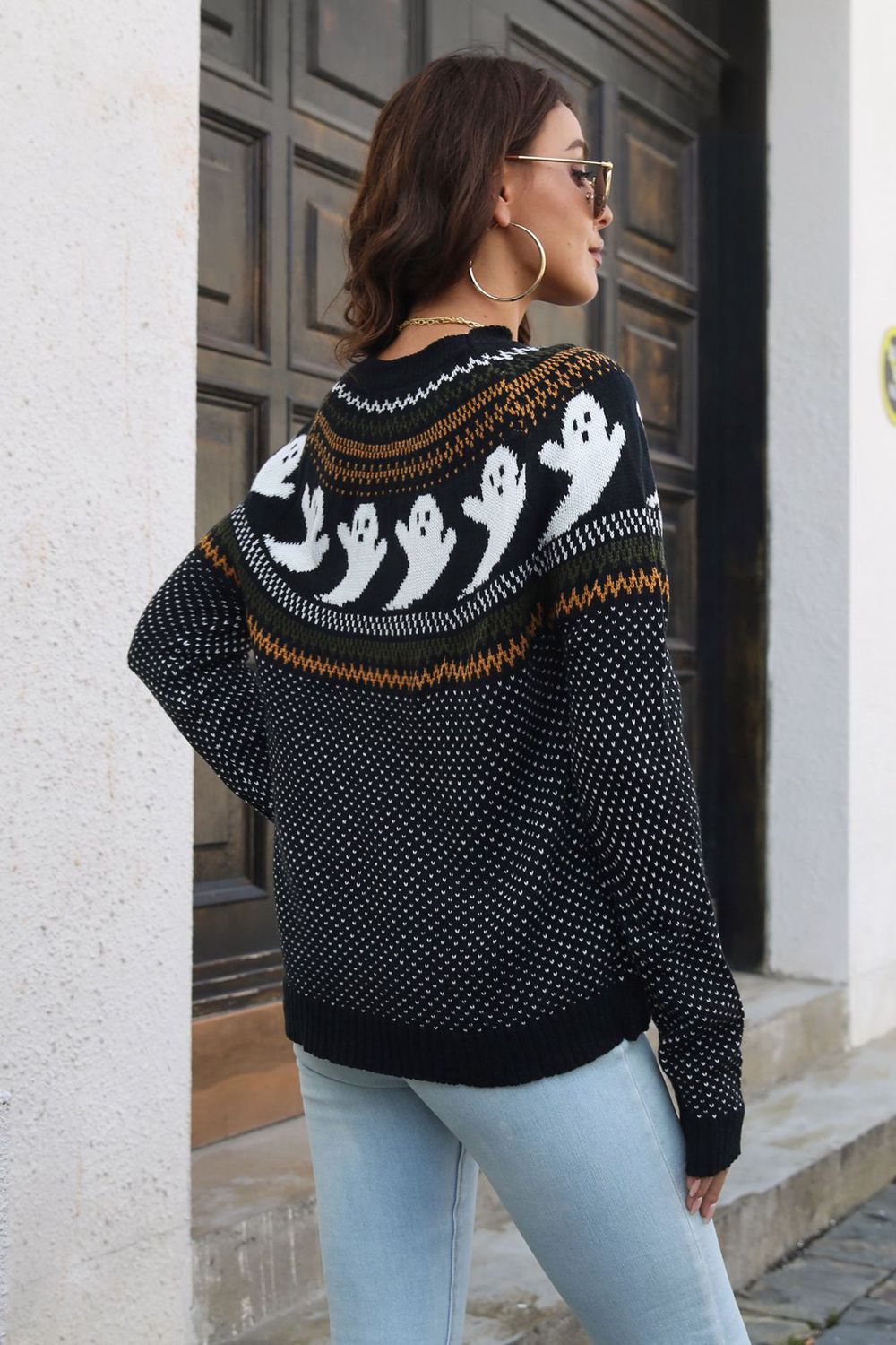 Get trendy with Ribbed Round Neck Long Sleeve Pullover Sweater - Halloween Clothes available at Styles Code. Grab yours today!