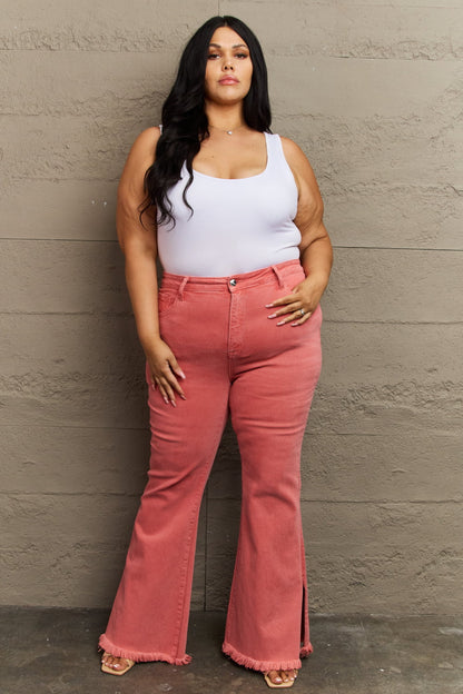 Get trendy with Full Size High Waist Flare Jeans - Plus Size available at Styles Code. Grab yours today!