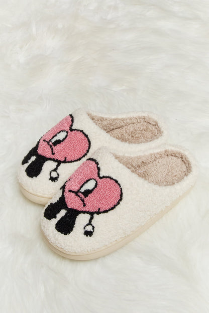 Get trendy with Melody Love Heart Print Plush Slippers - Shoes available at Styles Code. Grab yours today!