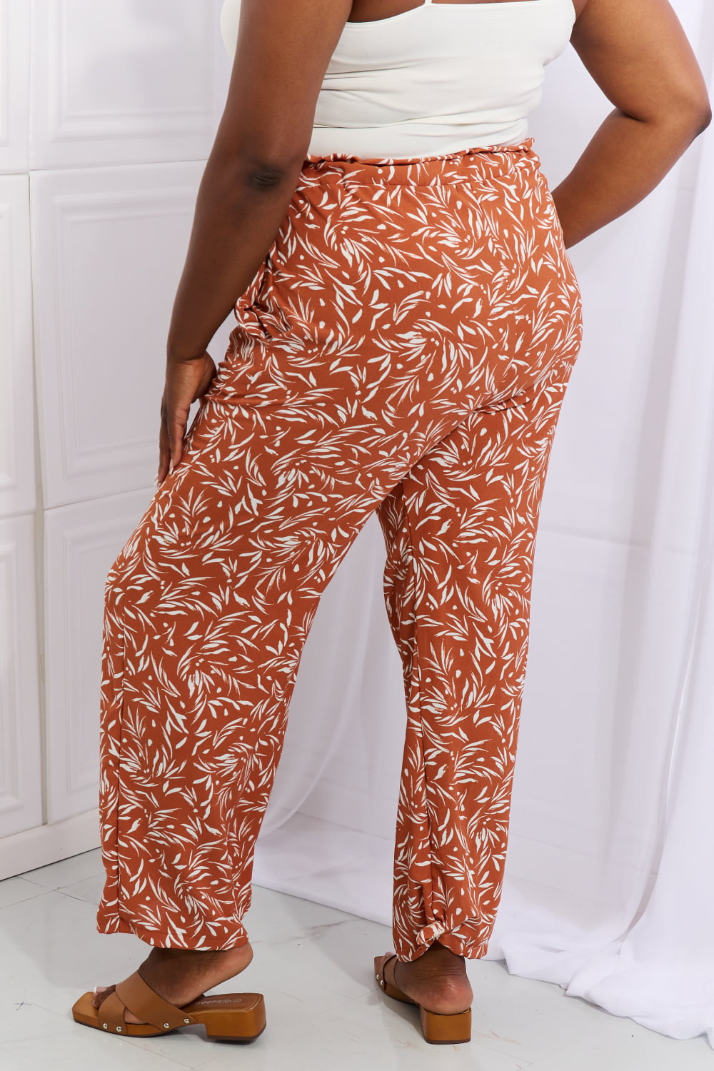 Get trendy with Heimish Right Angle Full Size Geometric Printed Pants in Red Orange - Luxe available at Styles Code. Grab yours today!