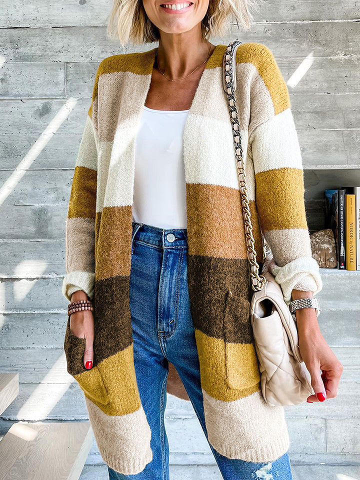 Get trendy with Color Block Dropped Shoulder Cardigan - Cardigans available at Styles Code. Grab yours today!