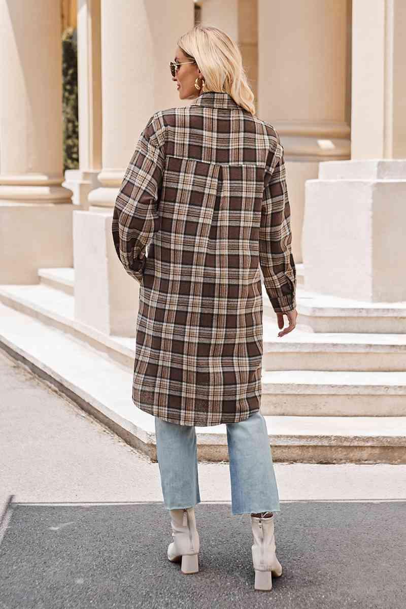 Get trendy with Plaid Collared Neck Long Sleeve Coat - Shirt available at Styles Code. Grab yours today!