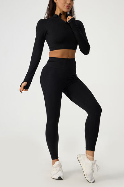 Get trendy with Quarter Zip Raglan Sleeve Top and High Waist Leggings Active Set - Activewear available at Styles Code. Grab yours today!