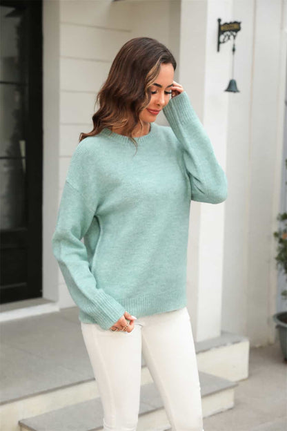 Get trendy with Round Neck Ribbed Long Sleeve Sweater - Sweater available at Styles Code. Grab yours today!