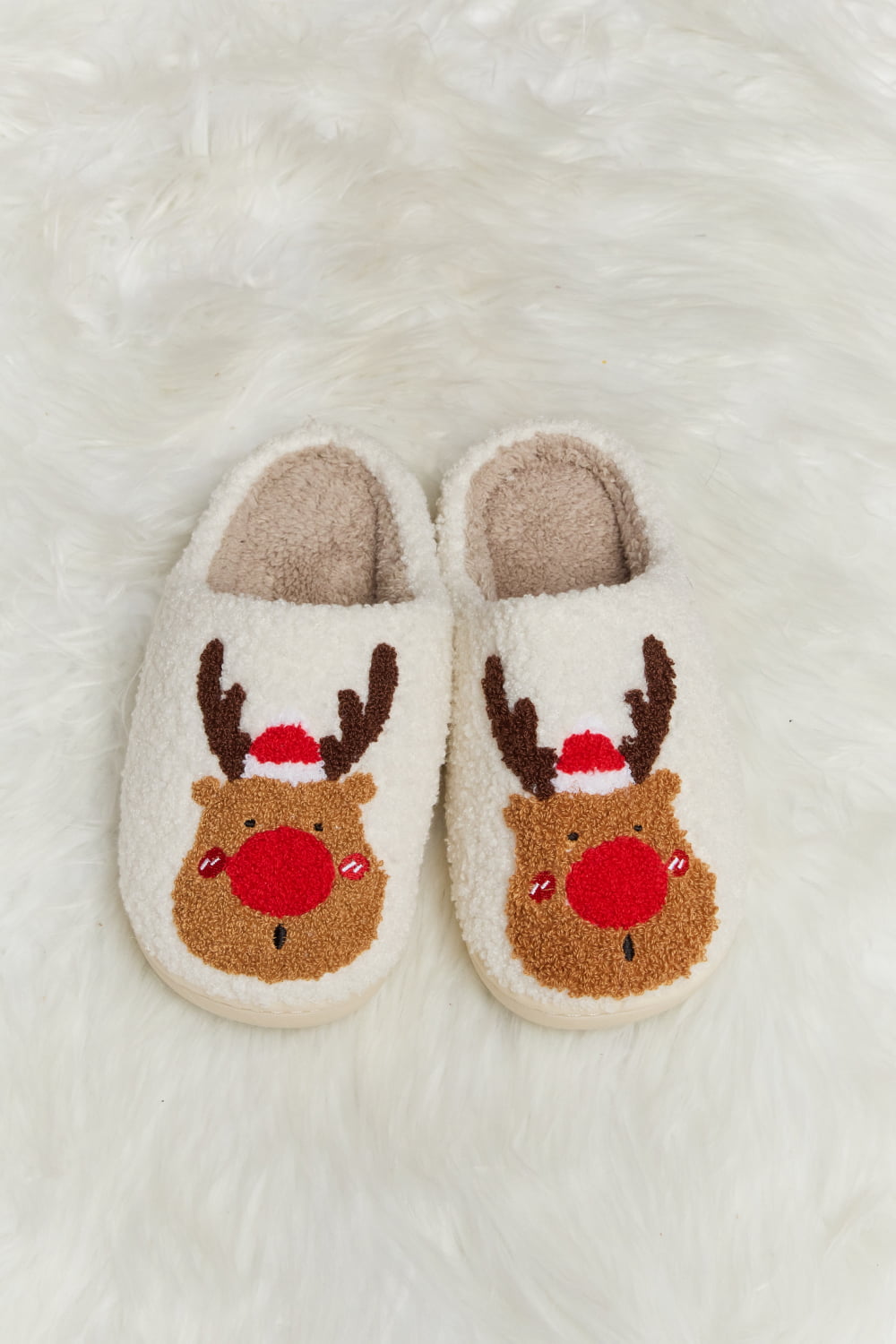 Get trendy with Melody Rudolph Print Plush Slide Slippers - Shoes available at Styles Code. Grab yours today!