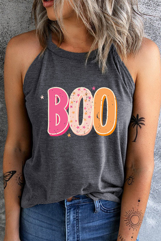 Get trendy with Round Neck Sleeveless BOO Graphic Tank Top - Halloween Clothes available at Styles Code. Grab yours today!