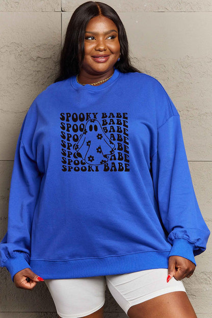 Get trendy with Simply Love Full Size SPOOKY BABE Graphic Sweatshirt - Halloween Clothes available at Styles Code. Grab yours today!